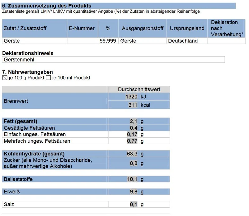 Gerstenvollkornmehl 25 kg