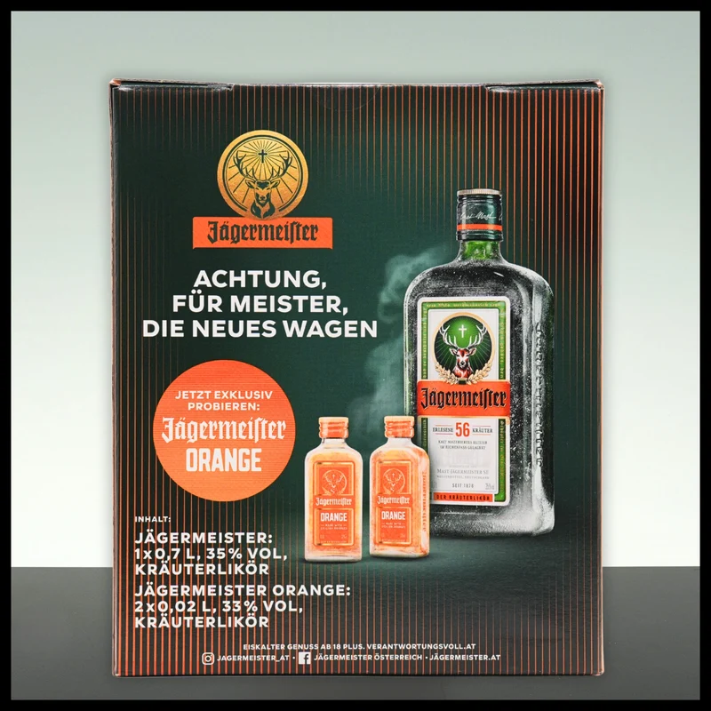 Jägermeister Geschenkbox mit 2x 0,04L Orange Miniatur 0,7L - 35% Vol.