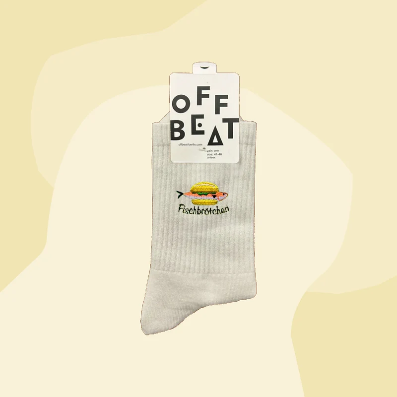Sportsocken mit Stickerei: Fischbrötchen