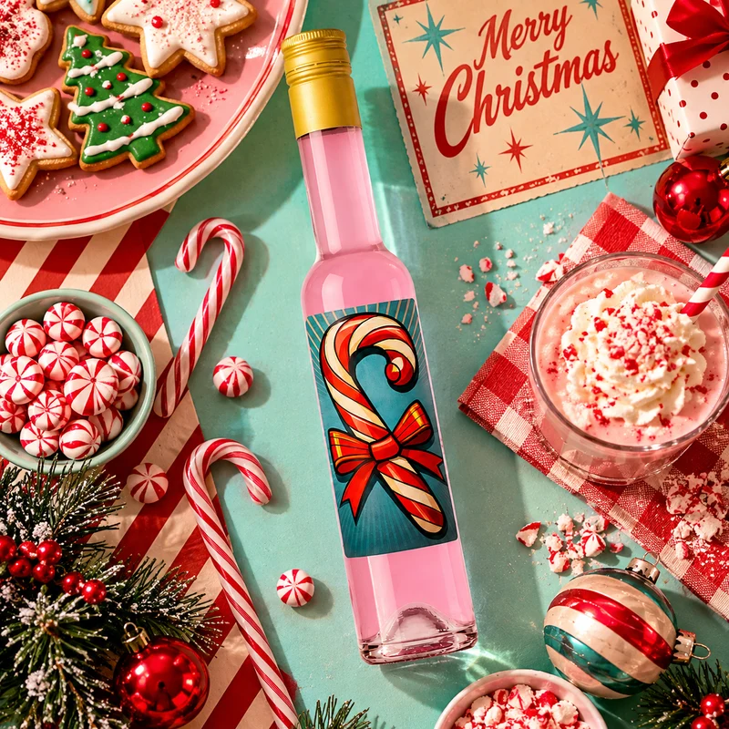 Zuckerstangen Likör | XMAS Candy Canes Likör mit Weihnachten Motiv Retro | 15%