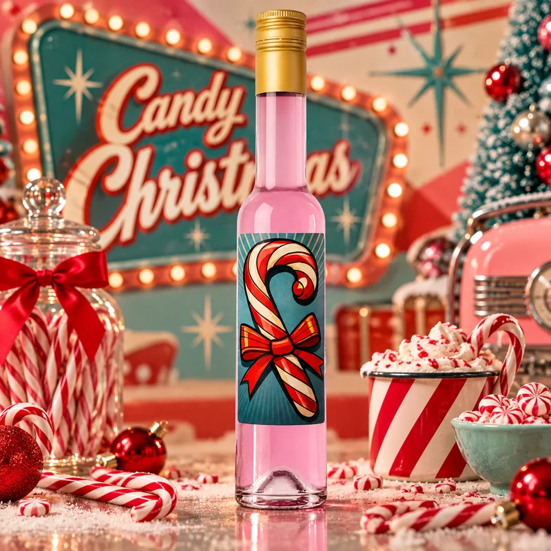 Zuckerstangen Likör | XMAS Candy Canes Likör mit Weihnachten Motiv Retro | 15%