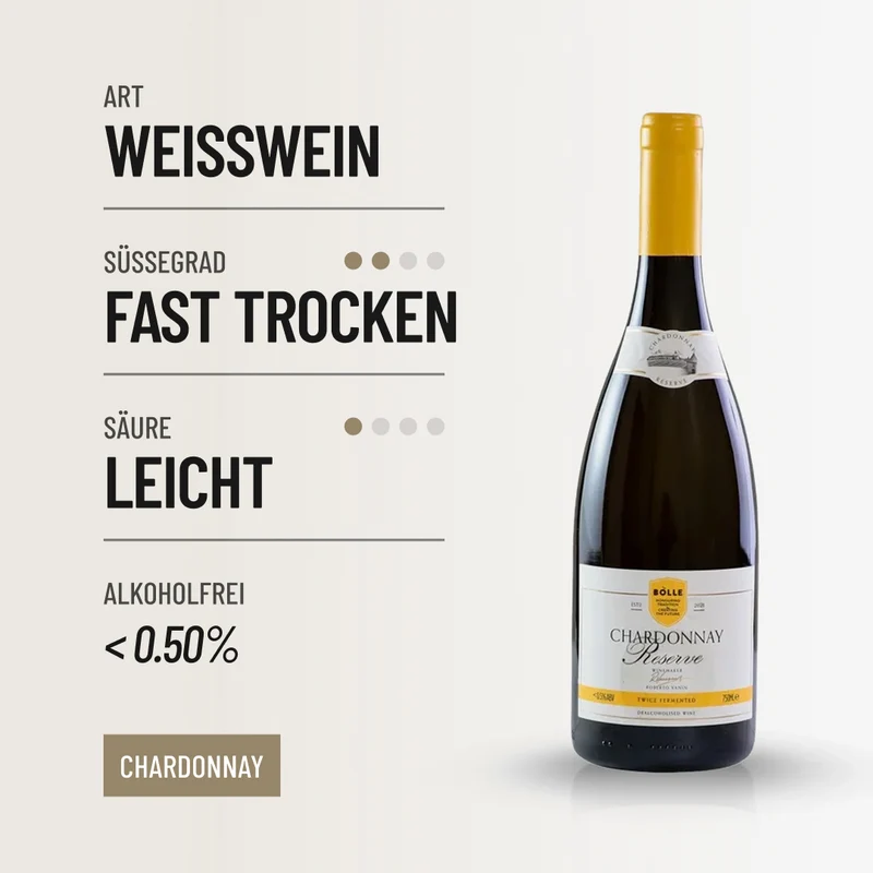 BOLLE CHARDONNAY RESERVE: Alkoholfreier Weißwein, vollmundig und großzügig.