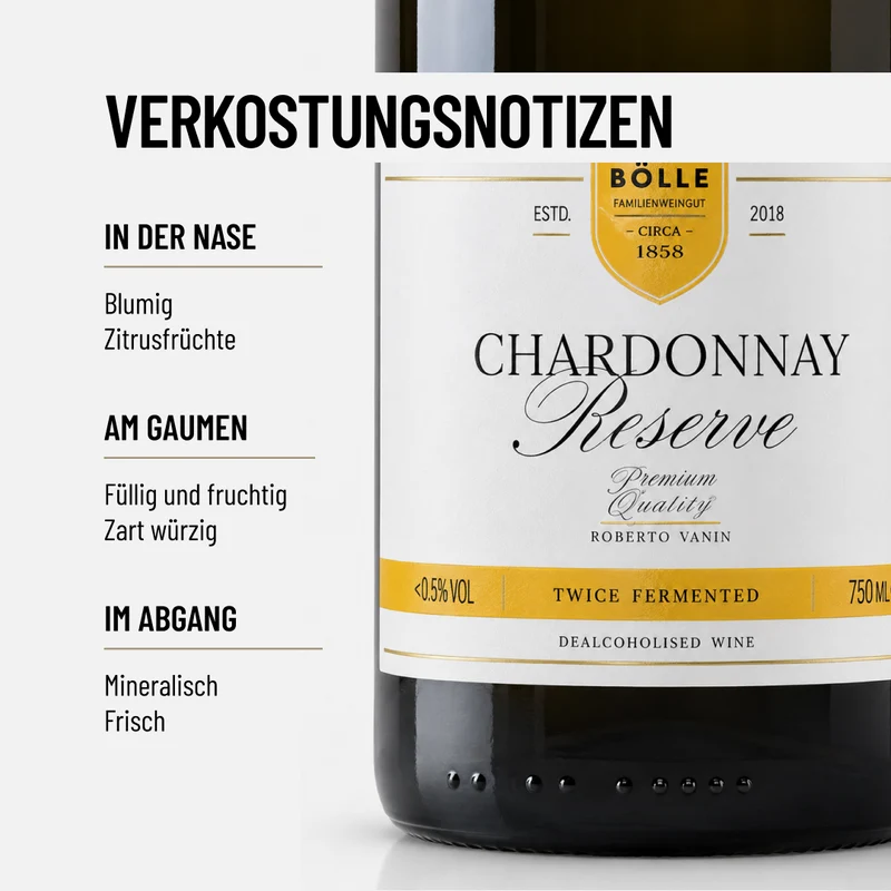 BOLLE CHARDONNAY RESERVE: Alkoholfreier Weißwein, vollmundig und großzügig.