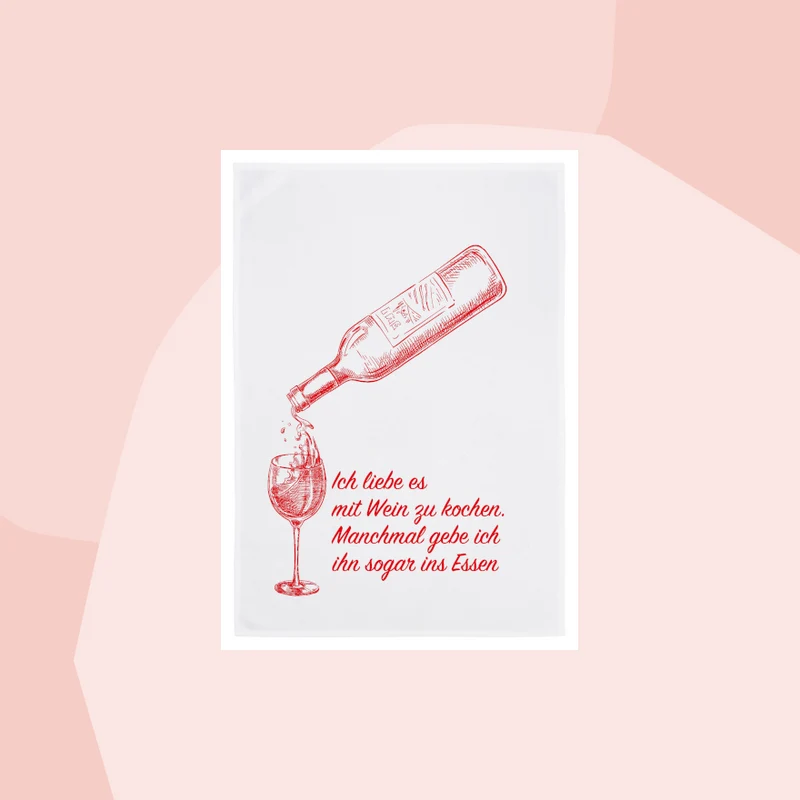 Geschirrtuch mit Aufdruck: Wein, Wine & Dine