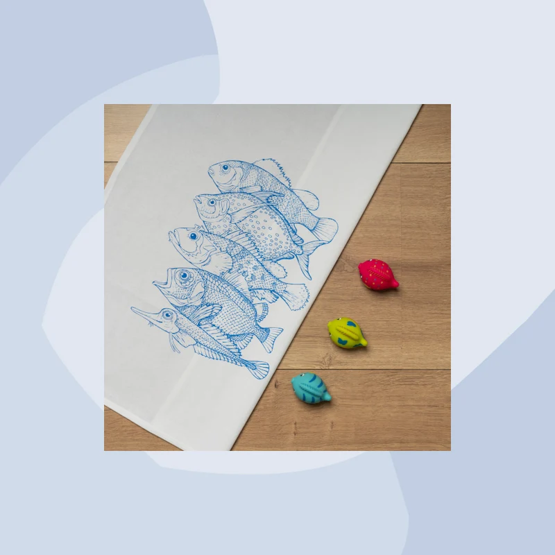 Geschirrtuch mit Aufdruck: Fische in blau
