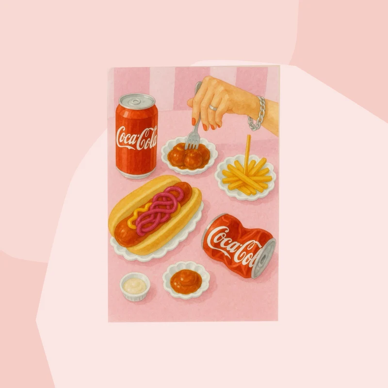 Postkarte: Fast Food & Cola