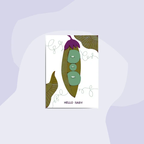 Postkarte mit Erbsen: Hello Baby