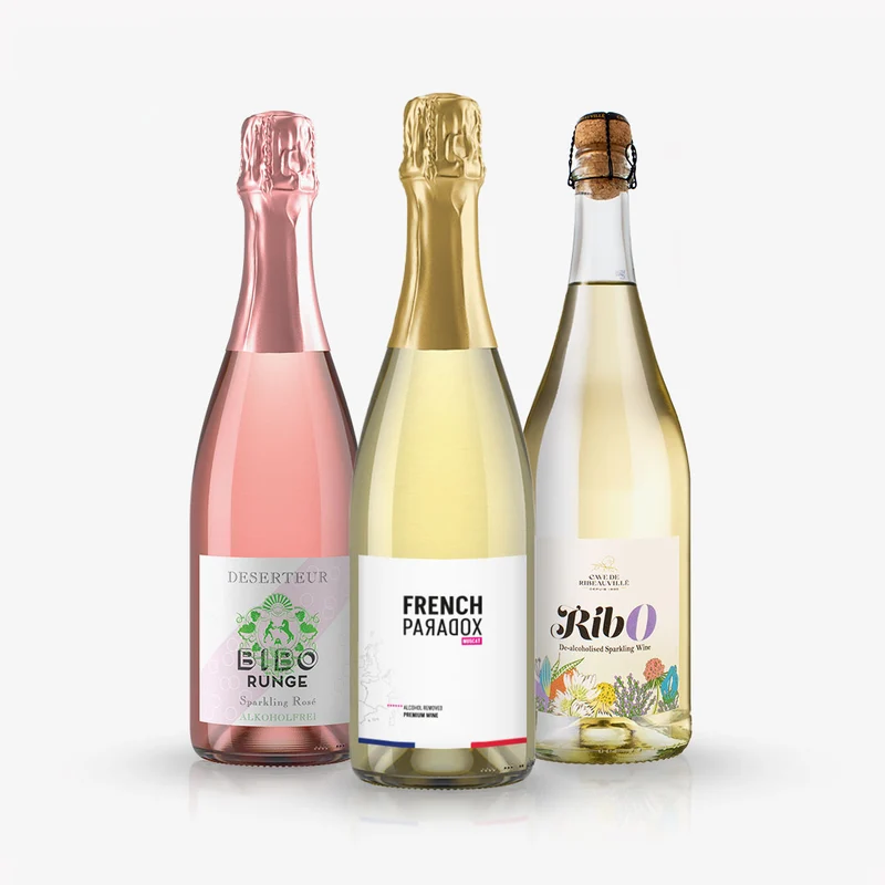 KLEINES PRICKELN: Probierpaket mit 3 alkoholfreien Schaumweinen