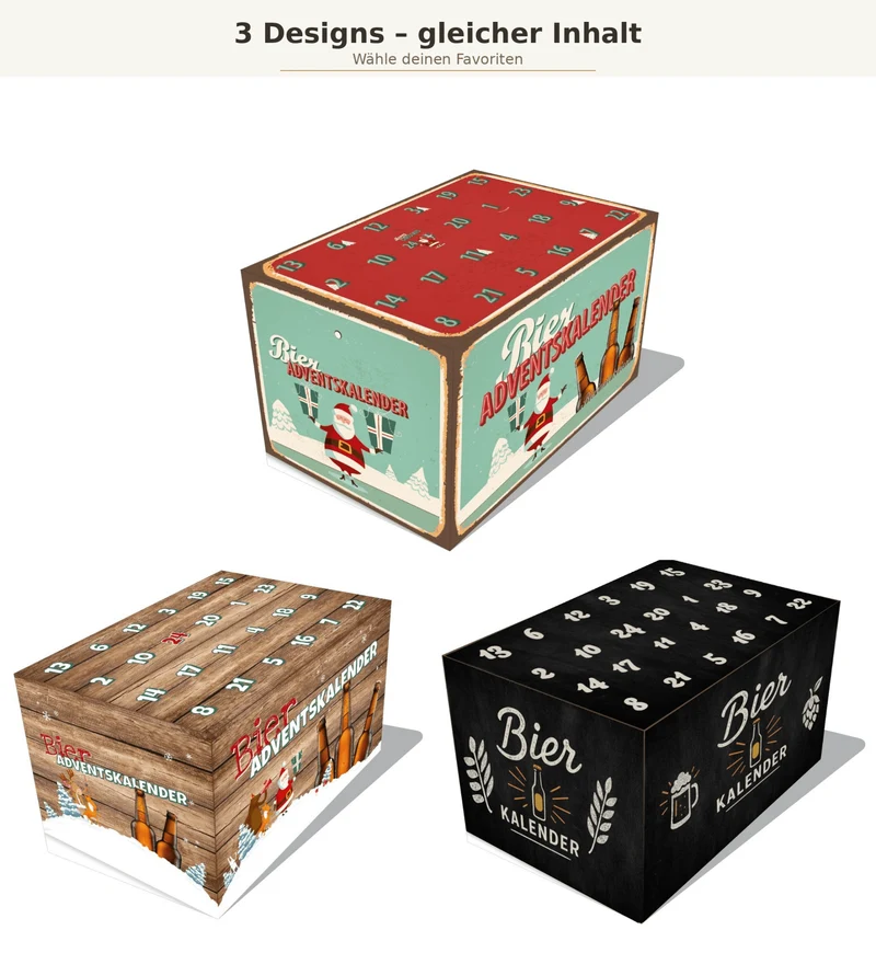 Bier Adventskalender 2026 – 24 internationale Biere & Weihnachtsbiere | 3 Designs