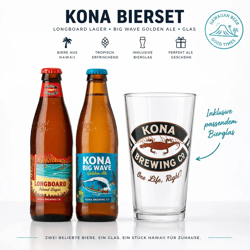 Kona Bierset – Longboard Lager & Big Wave 0,35l + Glas